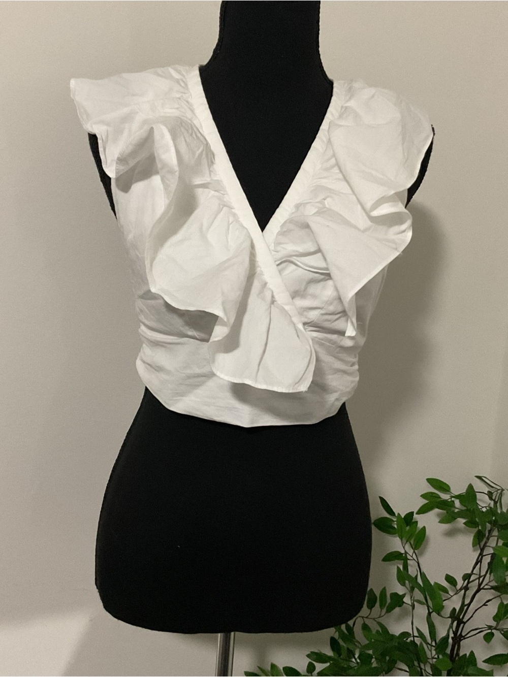 Zara White Ruffle Wrap Crop Top